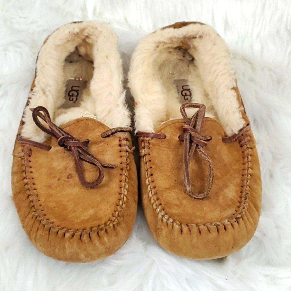 UGG brown leather suede slippers women size 6